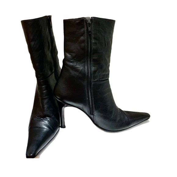 Genuine Leather Wrinkled Stiletto Booties - Picture 7 of 16